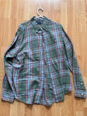 Ralph Lauren Green Plaid Button-Down Shirt with Blue & Red Accents